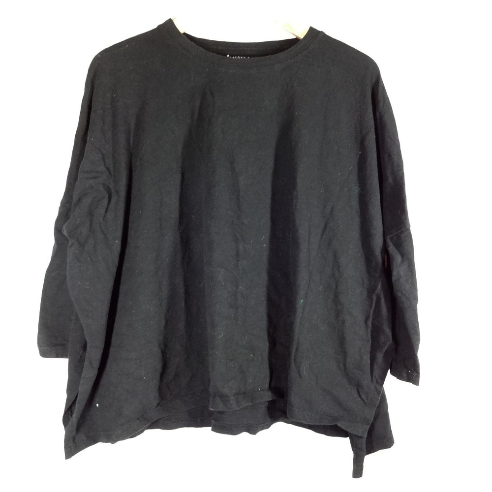 Mersea Slub Cotton Top Women One Size Black Oversized Long Sleeve Casual Minimal